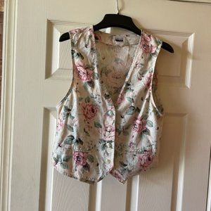 Leslie Fay Sport vintage tan, pink, aqua floral vest, Medium